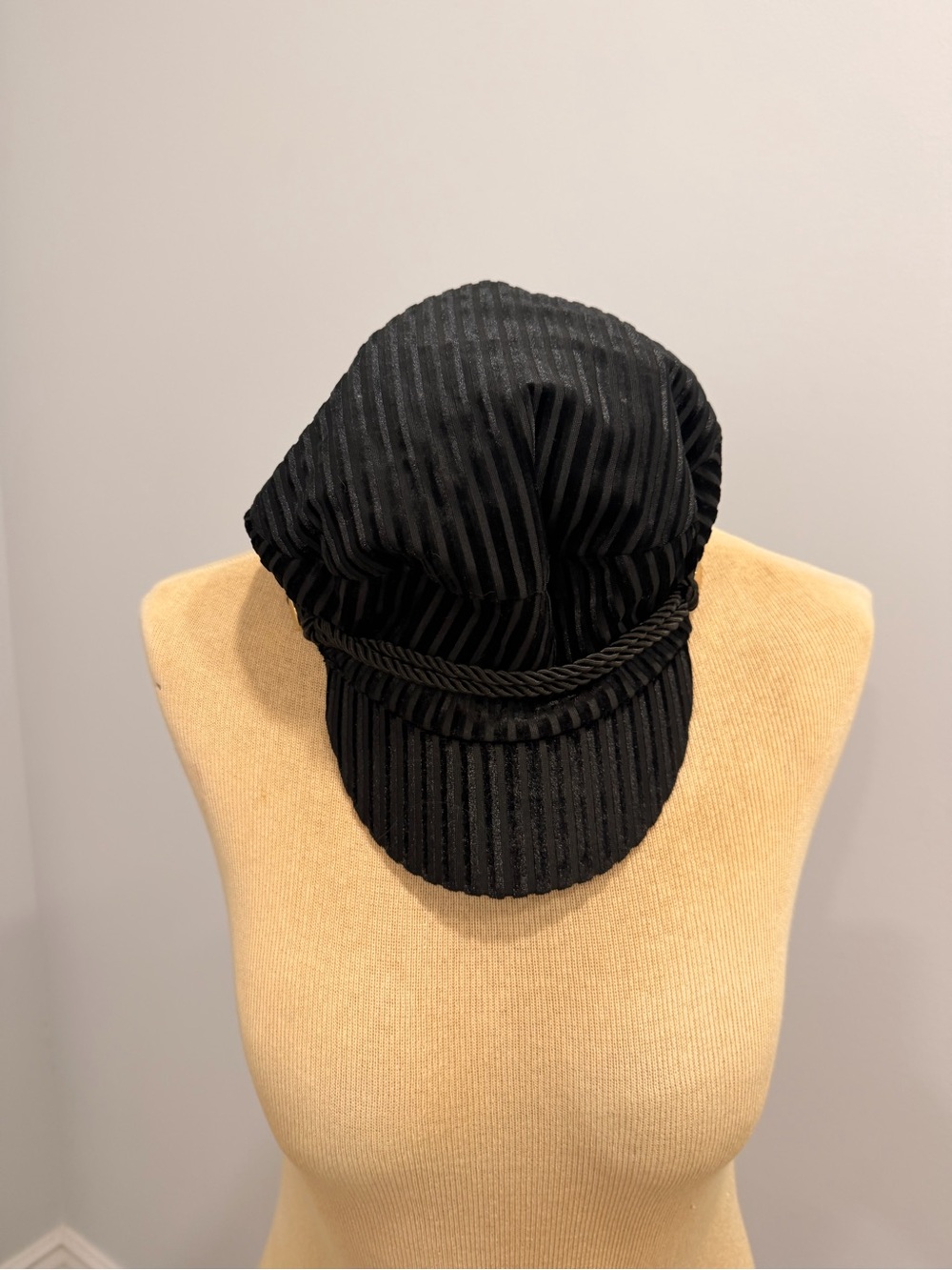 INC International Concepts Black Ribbed Captain Hat with Braided Trim
